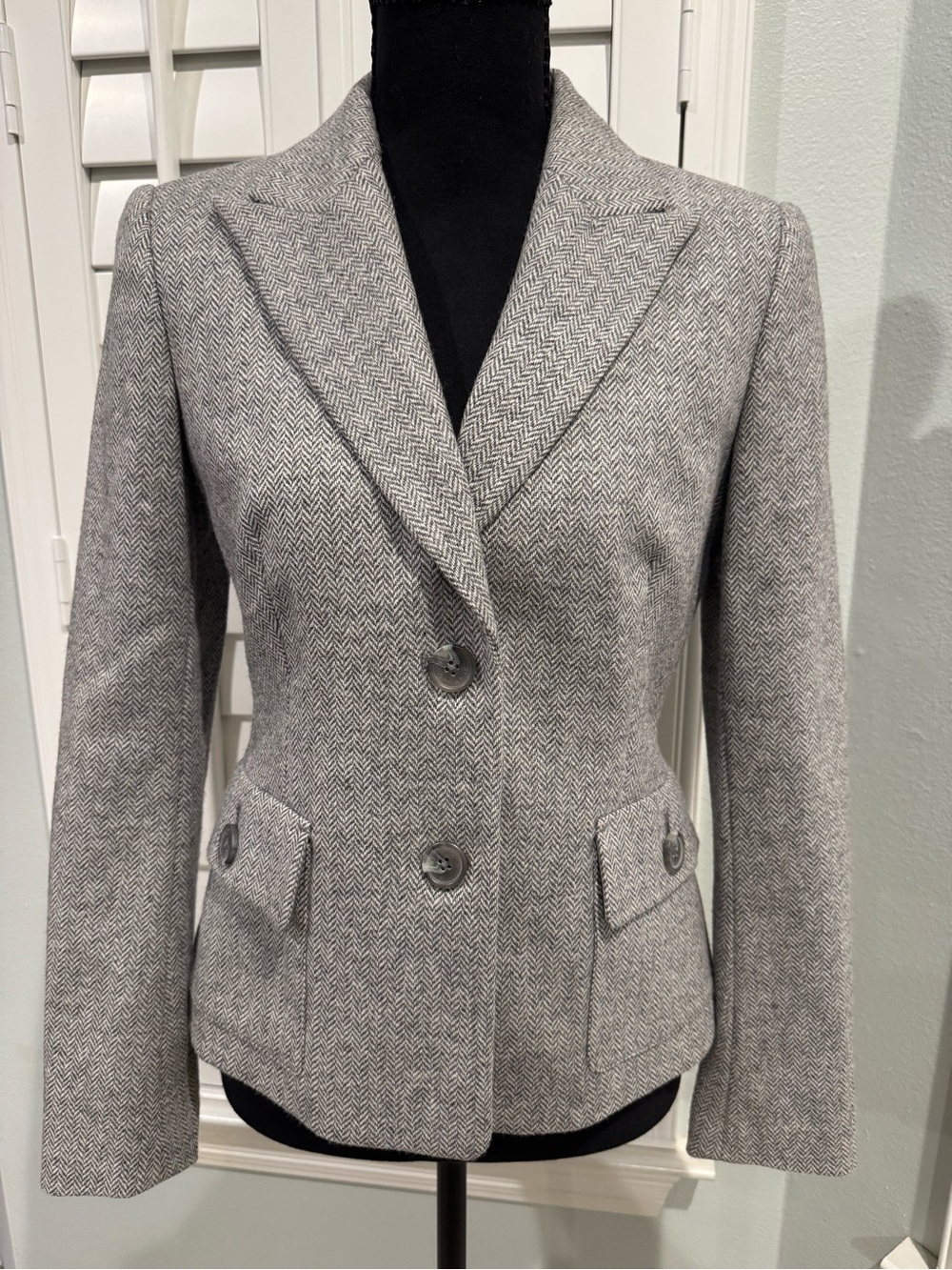 MICHAEL Michael Kors Light Gray 100% Wool Herringbone Fitted Blazer